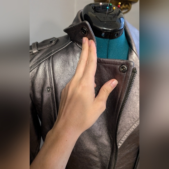Mackage pewter metallic genuine lamb leather biker jacket, XXS/XS - Picture 8 of 12